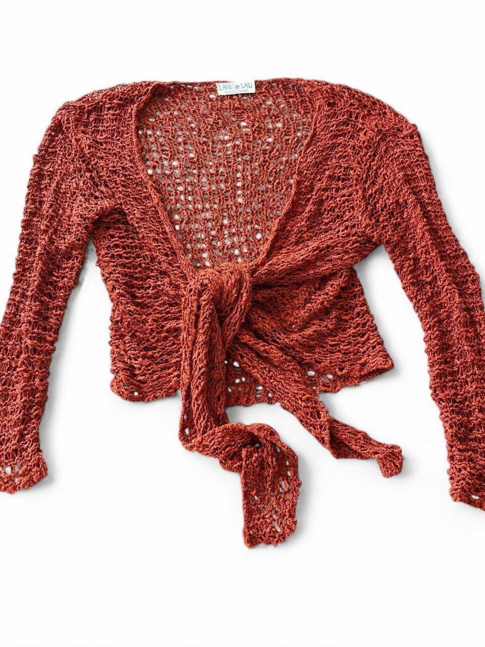 Rust Tie-Front Open Knit Sweater - Women's
